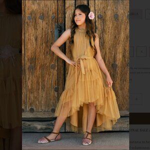 Joyfolie Girls Fay High Low Tulle Maxi Dress in Honey
